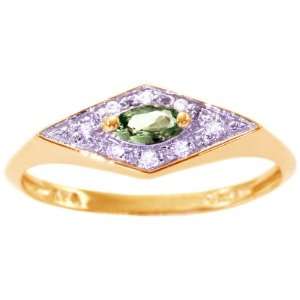  Gold Diamond Bordered Marquis Promise Ring Green Sapphire, size6.5