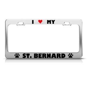 St. Bernard Paw Love Heart Pet Dog Metal License Plate Frame Tag 