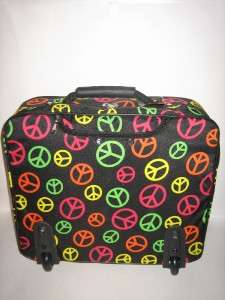 NEW MULTI PEACE SIGN 17INCH LAPTOP ROLLING BAG W/STRAP  