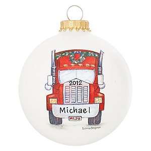 Personalized Semi Truck Glass Ornament 