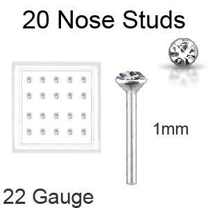 Lot 20 Silver Round Nose Stud L Bend Ring 1mm ALL Clear 22 Gauge FREE 