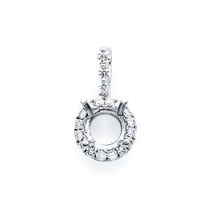 Diamond Solitaire Pendant Setting 14k White Gold Charm Round Semi 