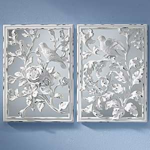  White Relief Mirrored Wall Plaques Set