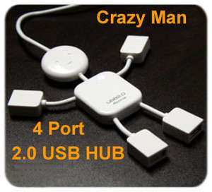 PC Mini 4 Port USB 2.0 480Mbps High Speed Cable Hub Adapter Crazy Man 