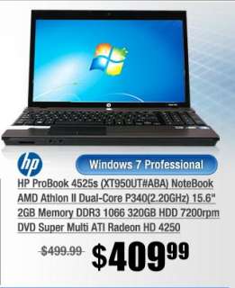 HP ProBook 4525s (XT950UT#ABA) NoteBook AMD Athlon II Dual Core P340(2 