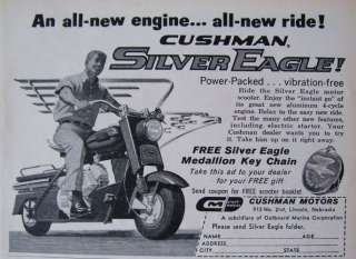   Vintage Cushman * SILVER EAGLE * Motor Scooter Mini Bike 5½ x 4¼ Ad