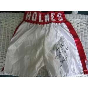   SIGNED HOLMES STAT BOXING TRUNKS (BOXING)