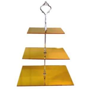  Large 3 Tier Yellow Mirror Acrylic Square Cake Stand 20cm 