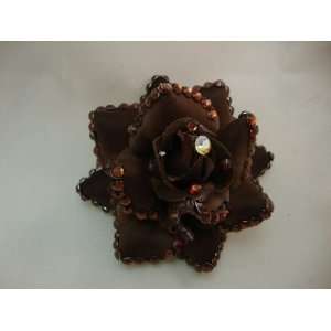   Small Brown Rose Hair Flower Clip and Pin Back Brooch 