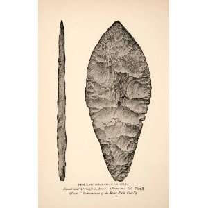 1893 Print Neolithic Spear Head Tool Celt Weapon Prehistoric Ancient 