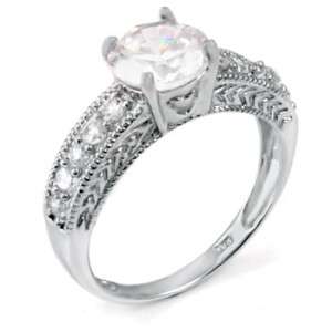   Silver Cubic Zirconia 2.0 Carat Round Engagement Promise Ring  