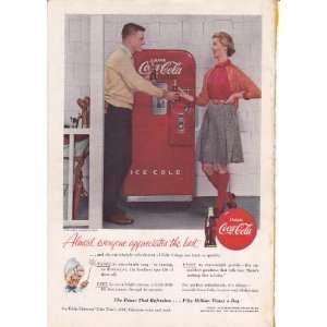  1955 Coca Cola Ad Young Blonde Couple Soda Machine Clare 