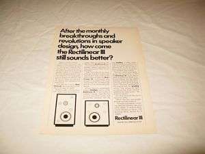 Vintage Rectilinear III Stereo Speakers PRINT AD 1972  