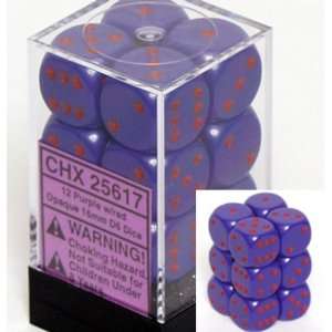  Opaque 16mm d6 Purple w/Red Dice Block 12 pipped dice 