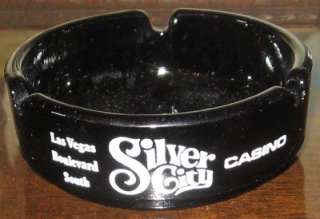 Vintage Las Vegas Ashtrays Black Glass Silver Nugget  