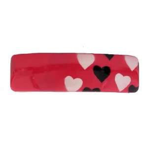  Red Rectangular Automatic Barrette Hand Painted With Black 