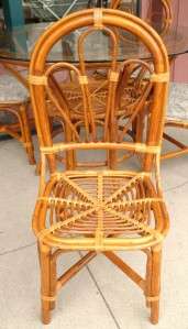 VINTAGE ANTIQUE 6pc RATTAN BAMBOO DINNING TABLE OUTDOOR INDOOR PATIO 