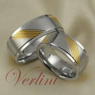 8MM Titanium Wedding Bands Set 14k Gold His & Her Rings  