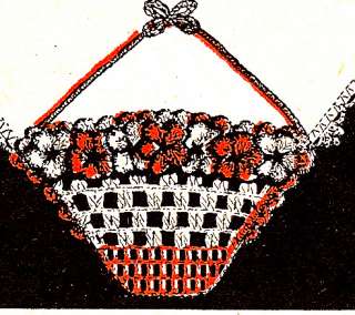 Vintage Crochet PATTERN Flower Basket Motif Applique  