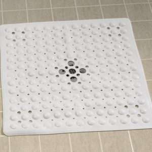 NON SLIP SHOWER MAT white square mat SUCTION CUP GRIPS ~NEW~ **FREE 