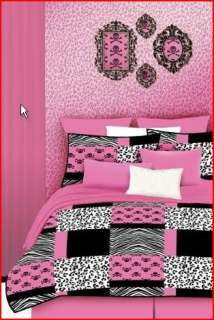  BED IN A BAG Microfiber Comforter Set Pink Skulls Zebra Print Twin 