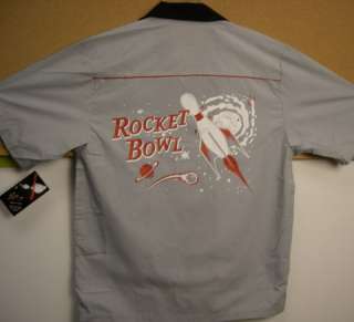 Gray/Black ROCKET BOWL on Retro Bowling Shirt BLAST OFF w/Funky 