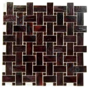   Shapes Red Basketweave Pattern Collection Glossy Glass Tile   13819