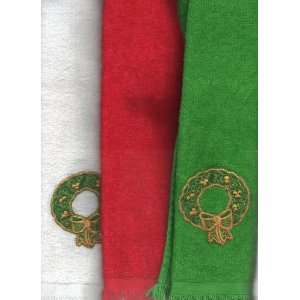 Christmas Hand Towels (White, Green with Gold Wreath / Red without 