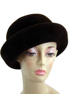 Elegant Vintage Ladies Chocolate Brown Wool Felt Classic Derby Hat 