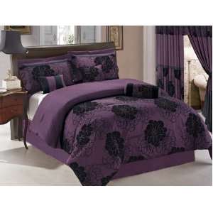   King Purple Floral Flocking Bed in a Bag Bedding Set
