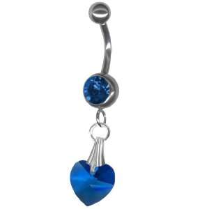 Birthstone Sapphire Blue Swarovski Crystal Heart Belly Ring Birthstone 