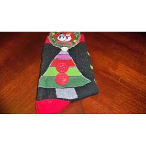 Ladies Christmas Socks (Black) Button Christmas Tree NEW 