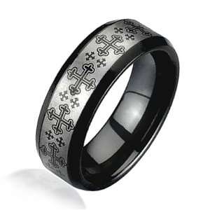 Bling Jewelry Medieval Cross Design Mens Black & Silver Tungsten 