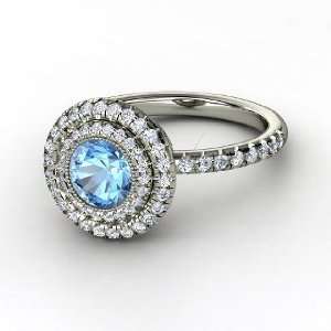    Natalie Ring, Round Blue Topaz Platinum Ring with Diamond Jewelry