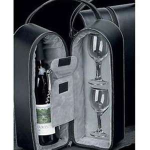 Leather Wine Caddy Bottle & Glasses Carrier Travel Bag  