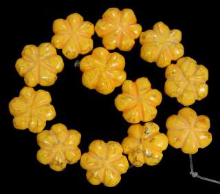 14mm Carved Yellow Turquoise Pumpkin Beads 10pcs  