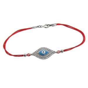   Eye Bracelet with Cubic Zirconia on Red Silk Cord; 7+1 Extender