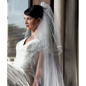  Embroidered Bridal Veil   Border & Pearls Wedding Beauty