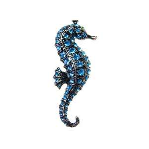 Stunning Sapphire Deep Blue Sea Horse Sealife Animal Pin Brooch 