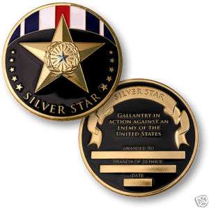 SILVER STAR MILITARY MEDAL ENGRAVABLE CHALLENGE COIN  