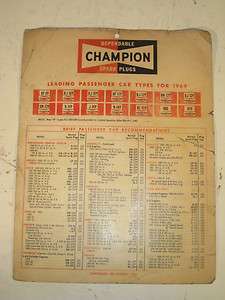 VINTAGE CHAMPION SPARK PLUG REFERENCE SHEET FROM 1969 CHEVY 396 427 