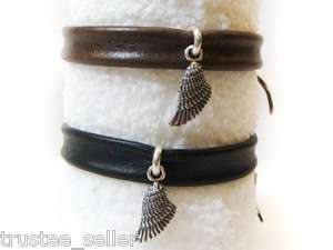 NWT CHAN LUU Sterling Silver Metal Leather Band Bracelet With Wing 