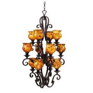   Wrought Iron 12 Light Foyer With Calcite Shade Included From the Ibiz
