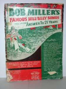 Bob Millers Famous Hill Billy Song Book 1933  