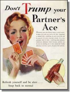 1933 Yawning Woman Playing Cards Coca Cola Print Ad  