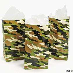12 Camouflage Paper Bags Party  