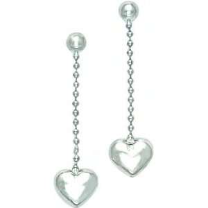  White gold Puffed Heart Dangle Chain Earrings Jewelry