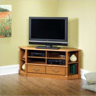  with Sauder’s popular Carolina Oak laminate, this corner TV stand 