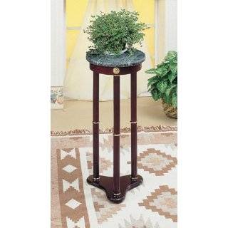 Coaster Plant Stand / Side Table, Green Marble Top and Cherry Finish 