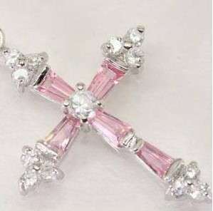 Jewelry Pink crystal Cross pendant and Necklace  
